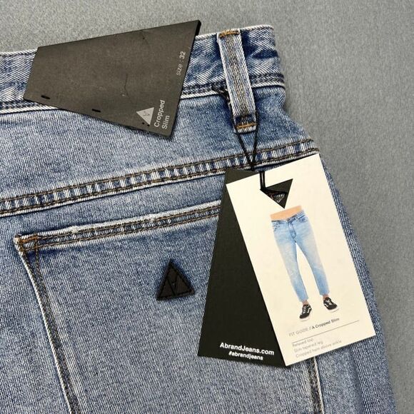 Abrand Jeans Mens 32 Relaxed Slim Taper Ankle Cropped Blue Denim Raw Hem NWT - Picture 7 of 11
